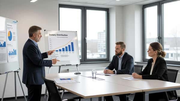 Facklig representant förklarar lönefördelningsmodell på whiteboard för HR-chefer i ett ämbetsverk i Örebro