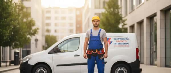 Elettricista italiano in tuta da lavoro controlla un quadro elettrico residenziale con un multimetro