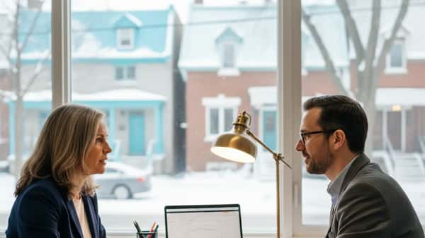 Conseillère financière discutant d'un plan de retraite avec une cliente dans un bureau à Montréal