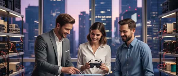 Técnico brasileiro de eletrônica examinando placa de circuito com multímetro em oficina de reparo