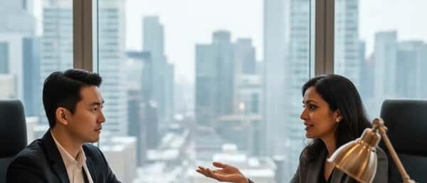 Personal injury lawyer consulting with an injured client in a modern Toronto law office