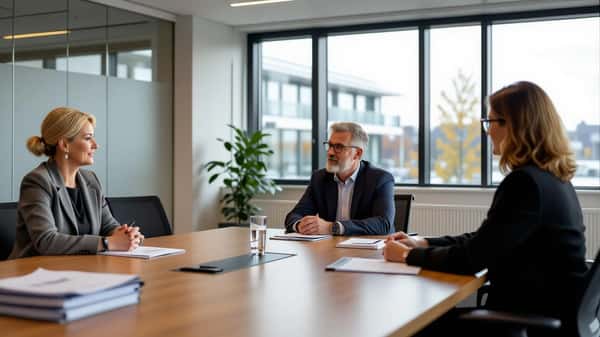 Kvinna konsulterar fackligt ombud om LAS och HÖK 25 i mötesrum på Göteborgs regionkontor