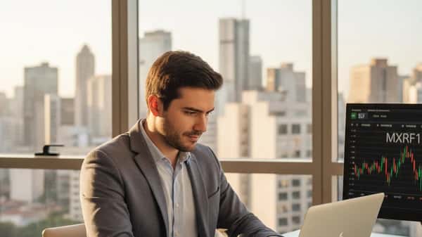 Investidor brasileiro analisando gráficos de FIIs em escritório moderno em São Paulo