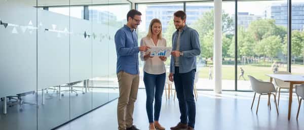 Nederlandse ondernemer bespreekt financiële documenten met een boekhouder aan een modern bureau