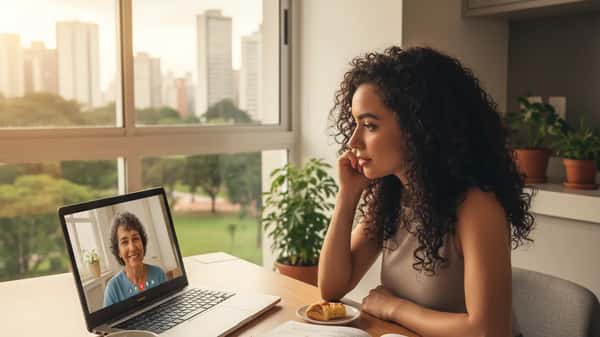 Brasileira estudando francês com professor particular online em apartamento em São Paulo