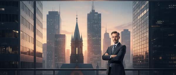 Rechtsanwältin berät ein Ehepaar in einer modernen Wiener Kanzlei mit Blick auf ein Vertragsdokument