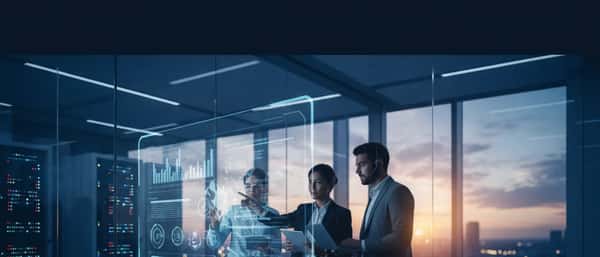 IT-Support-Techniker erklärt einem Geschäftsführer Netzwerkdiagnosen am Arbeitsplatz in einem deutschen Büro