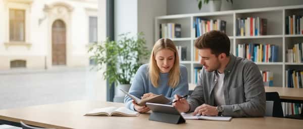 Studente universitario italiano che prende appunti mentre un tutor spiega equazioni alla lavagna in una stanza studio moderna