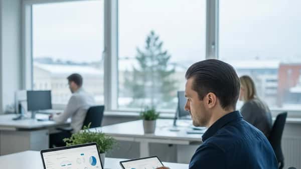 Suomalainen IT-ammattilainen työskentelee pilvipalveluiden kanssa modernissa helsinkiläisessä toimistossa