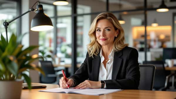 HR-ansvarig annoterar Detaljhandelsavtalet 2025-2027 vid konferensbord i butikskontor i Göteborg, varmt kvällsljus och butiksgolv i bakgrunden