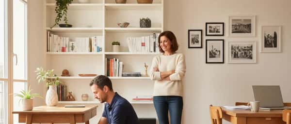 Informaticien à domicile intervenant dans un salon français, branchant des câbles réseau près d'un bureau en bois