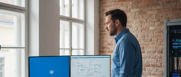 Büroangestellter vor einem Computer in einem Wiener Büro, bevor er IT-Support kontaktiert