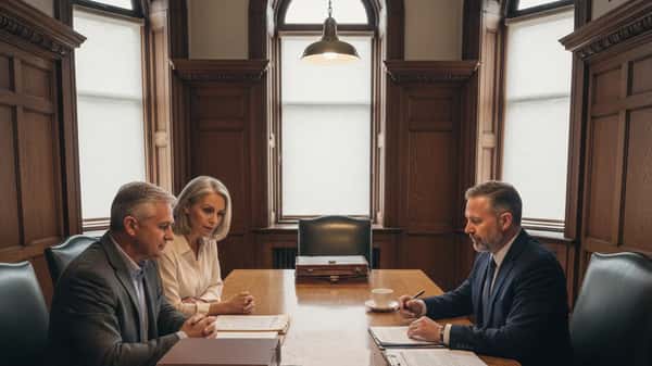 American family reviewing estate documents with an attorney in a formal Chicago law office