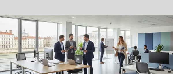 Informatico italiano al lavoro in un coworking di Milano con doppio monitor e codice sullo schermo