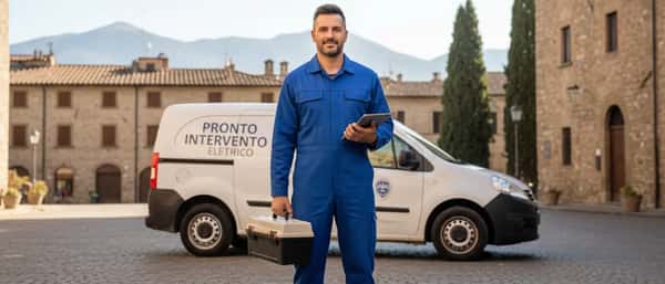 Elettricista professionista lavora su un quadro elettrico in un appartamento italiano