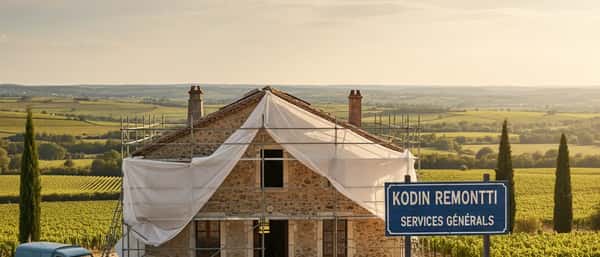 Suomalainen nainen tarkastelee remonttipiirrustuksia keskeneräisessä asunnossa, työkaluja ja maalipurkkeja lattialla