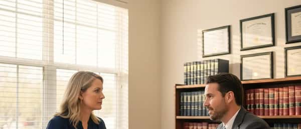 Client reviewing documents with a family lawyer during an initial consultation in a suburban US law office