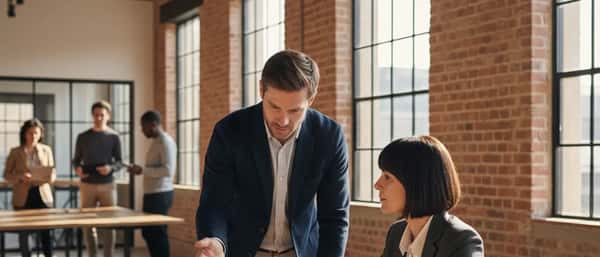 Expert IT indépendant présentant une solution technique à une cliente dans un espace de coworking parisien