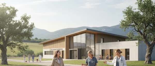 Veterinär undersöker en golden retriever på Albano Djursjukhus i Danderyd