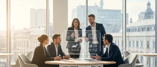 Geschäftsperson im Beratungsgespräch mit einem Finanzberater an einem modernen Schreibtisch in Frankfurt