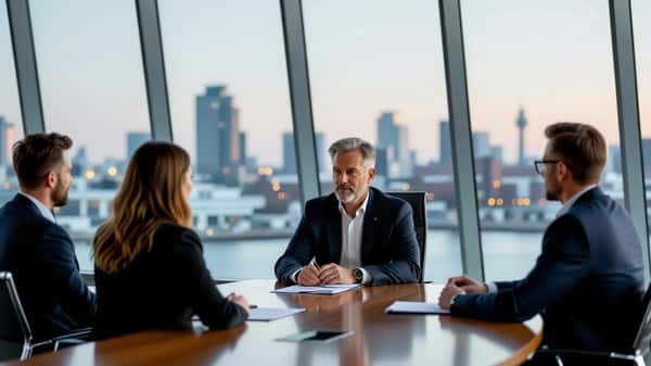 OR-leden vergaderen over WOR-adviesrecht in modern Rotterdam kantoor met uitzicht op de Maas