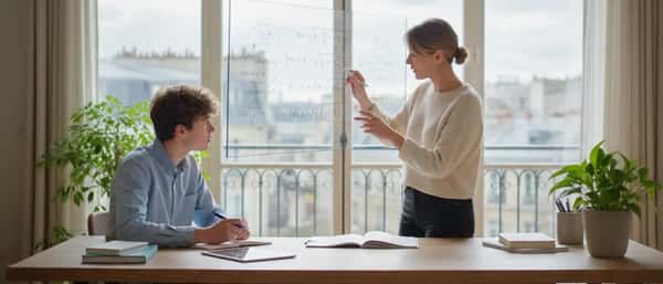 Adolescent étudiant les mathématiques avec un professeur particulier à domicile