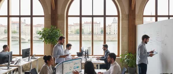 Mulher brasileira em home office em São Paulo trabalhando em laptop com tela de diagnóstico, luz natural da janela