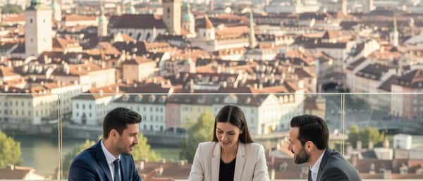 Dansk virksomhedsejer og revisor gennemgår dokumenter sammen i et moderne kontor i København