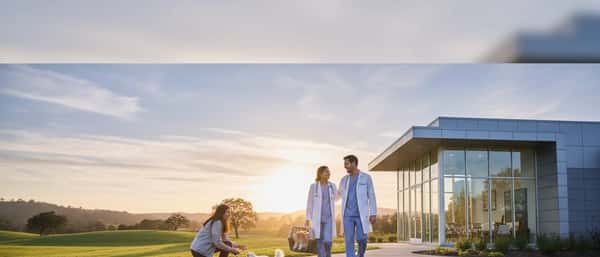Female veterinarian examining a golden retriever in a modern Canadian clinic while the pet owner watches