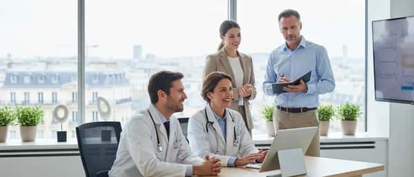 Mulher brasileira realizando consulta médica online por videochamada em sala de estar moderna