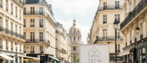 Propriétaire français gérant ses biens locatifs sur un ordinateur portable dans un salon parisien lumineux