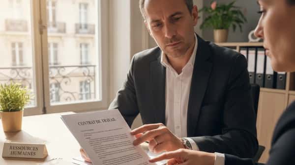 Mains d'un professionnel examinant un contrat de travail dans un bureau RH à Nantes, rupture de période d'essai
