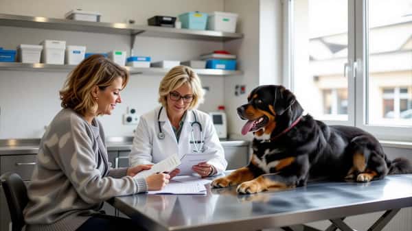 Propriétaire organisant un dossier de permis de détention avec documents officiels dans une mairie de Lyon pour un chien de catégorie