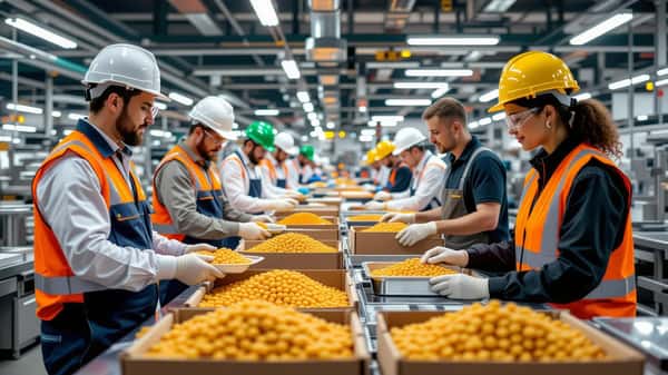 Beschäftigte im Ernährungsgewerbe prüfen ihre Tarifrechte in einer Lebensmittelfabrik, Deutschland 2026