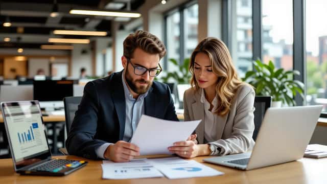 Travailleur canadien lisant son contrat d'emploi dans un bureau vide pendant le long weekend d'août 2026, cherchant ses droits aux congés fériés