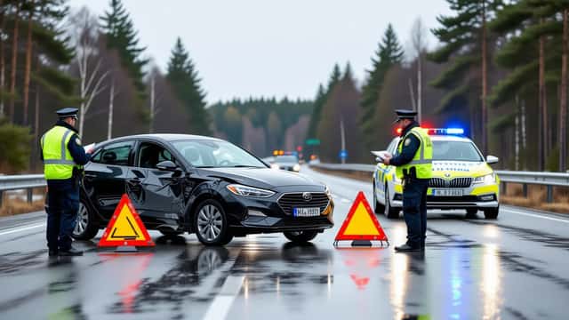 Poliisi tutkii ketjukolaria suomalaisella moottoritiellä sateisena päivänä
