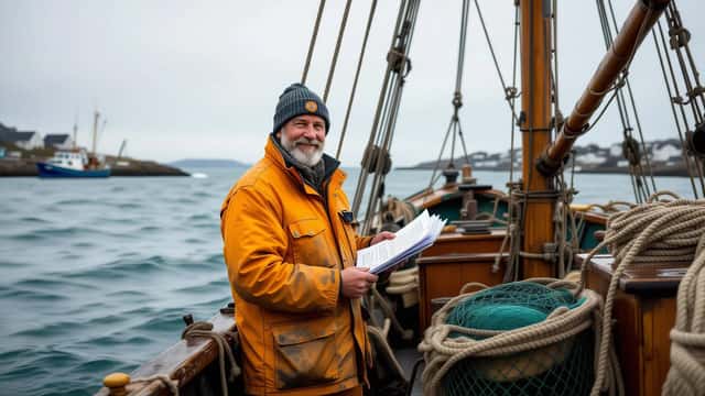 Pêcheur artisanal breton tenant des documents de quotas sur le quai de Lorient en 2026