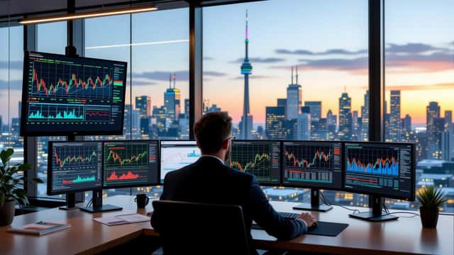 Graphique boursier Dow Jones 2026 avec skyline de Toronto