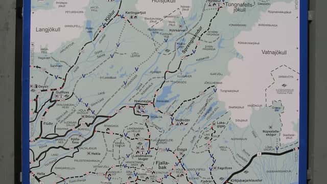 Merkjakyltur vegur að Landmannalaugum á Íslandi