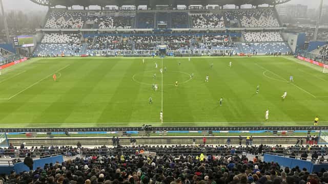 Vista aérea do Mapei Stadium em Reggio Emilia, palco do jogo Sassuolo AC Milan de outubro de 2026