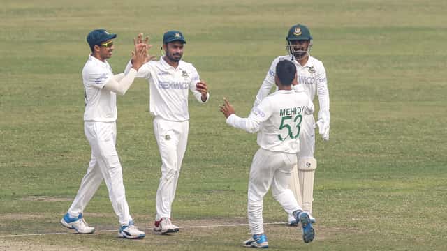 Bangladesh cricket players in Test match at Sher-e-Bangla National Cricket Stadium, Dhaka