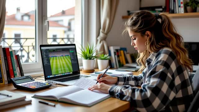 Estudante a calcular probabilidades com estatísticas do Santos x Remo Copa do Brasil no caderno