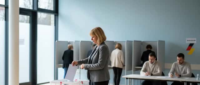 Bürger bei der Stimmabgabe im Wahllokal bei der Kommunalwahl