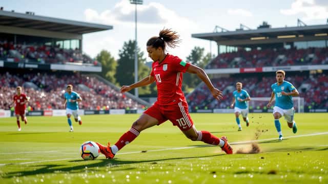 Amatørfotballspiller gjør hamstring-strekk på en kunstgressbane i Oslo for å forebygge skader.