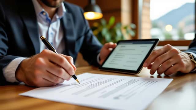 Contrat juridique signé sur un bureau lors d'une fusion d'entreprises médiatiques en Suisse