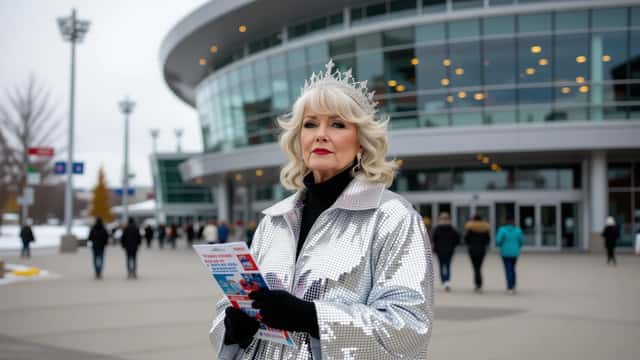 Mama Stanley en costume pailleté tourne le dos à l'arène Rogers Place d'Edmonton après la controverse Formenton
