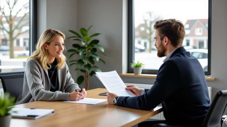 HR-adviseur en uitzendkracht bespreken een detacheringsovereenkomst aan bureau in een Utrecht uitzendbureau