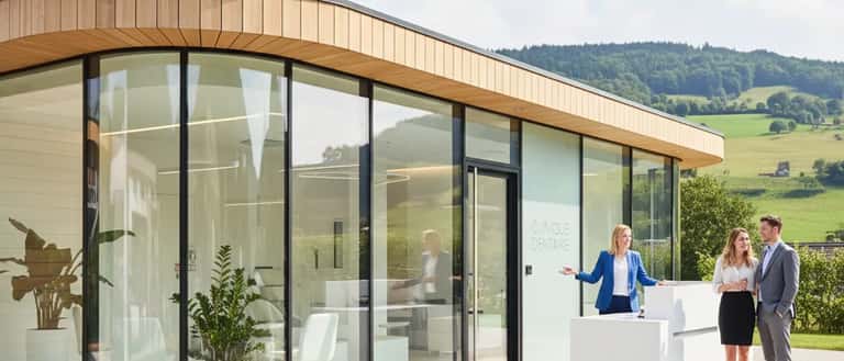 Woman smiling at the reception desk of a modern dental clinic in London