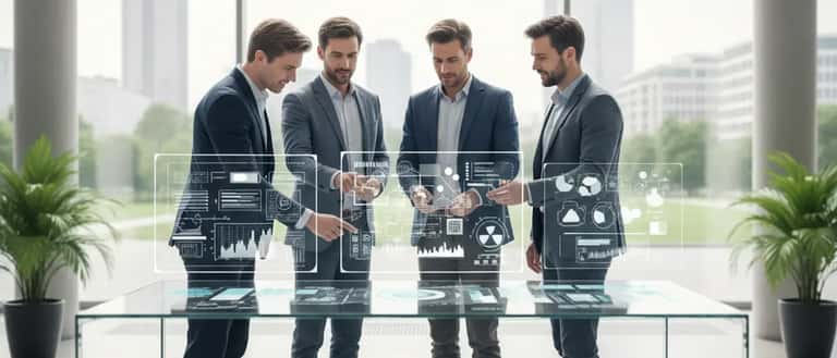 IT-konsultti työskentelee modernissa helsinkiläisessä toimistossa kahden näytön ääressä, käyden läpi verkkoarkkitehtuurikaavioita asiakkaan kanssa