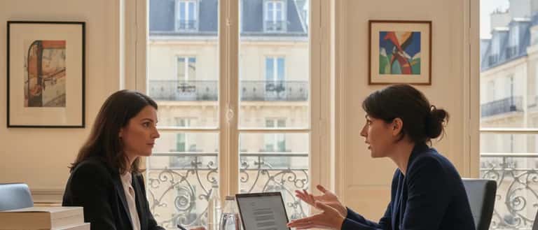 Femme consultant une avocate spécialisée dans les violences conjugales dans un cabinet parisien